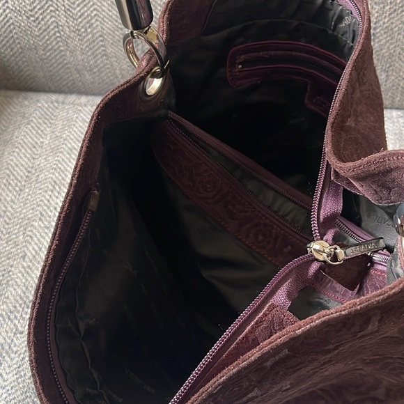 Arcadia Purple leather/suede Floral Embossed Handbag. - Picture 14 of 16